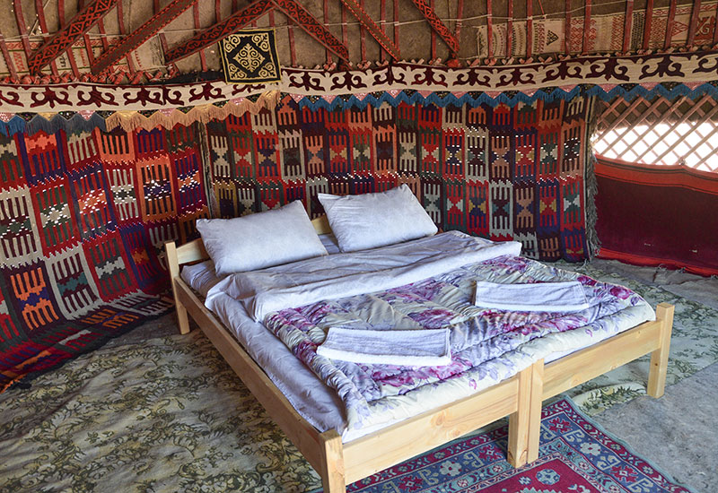 Yurt interior. Yurt camp in Uzbekistan